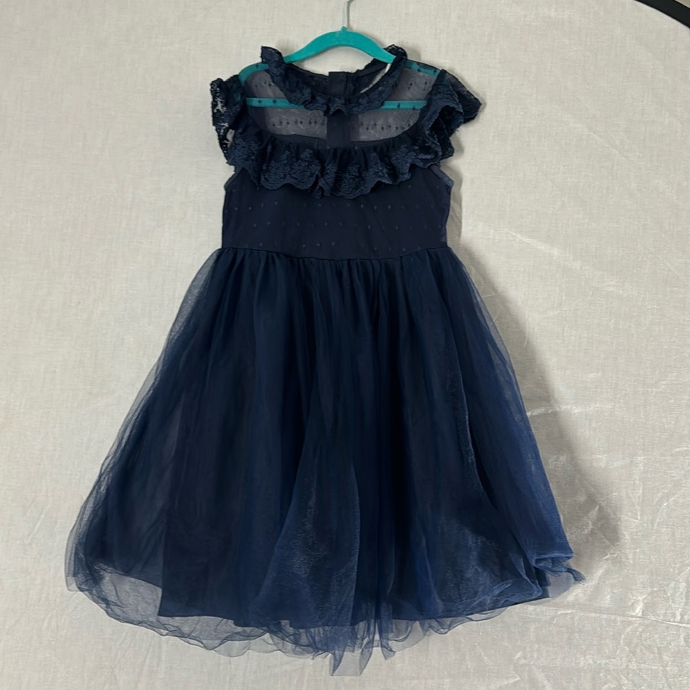 Scully Navy Blue Ruffled Tulle Formal Dress for Girls